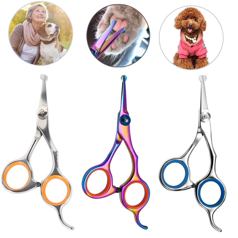 Trimming Scissor Set - 安全な丸頭ステンレス製ペット用ハサミ、犬猫用グルーミングハサミ、顔の毛切り、フードハサミ