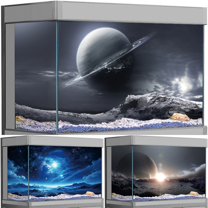 Aquarium Planet - 3D宇宙惑星銀河水槽背景ステッカー 自己粘着PVC製 魚水槽装飾用ポスター