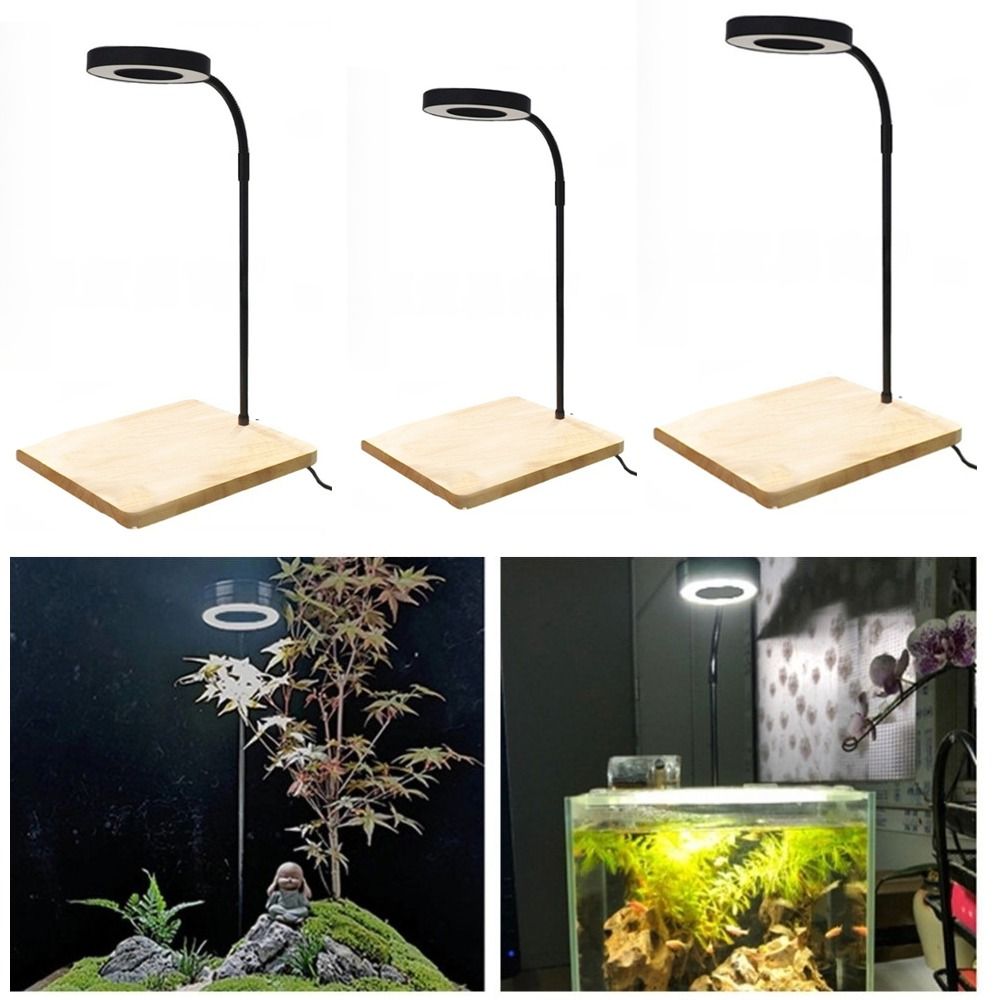 Aquarium Plant On Wood - 10W水槽用LEDランプ、木製ボード付き、高さ調整可能、水槽景観照明、USB充電式、防水、植物育成ライト