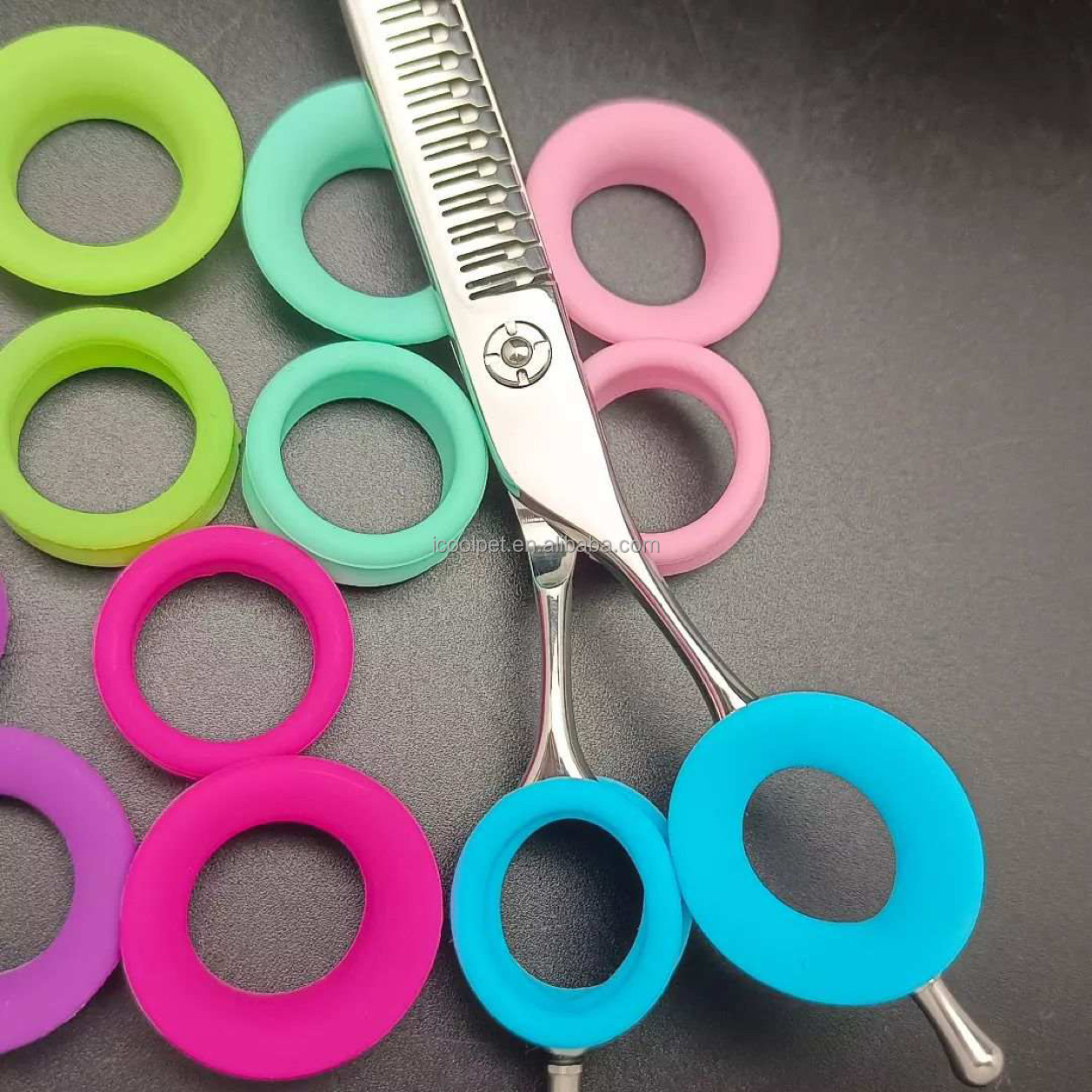 Trimming Scissor Set - シリコンゴムはさみフィンガーリングインサート、ソフト、グリッター、ペットのグルーミング、16個
