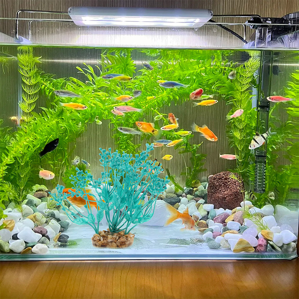 Aquarium Planted Tank Setup - 2個入りリアルなプラスチック製水槽用人工水草、魚タンク装飾用、淡水・海水・ベタタンク対応、簡単設置