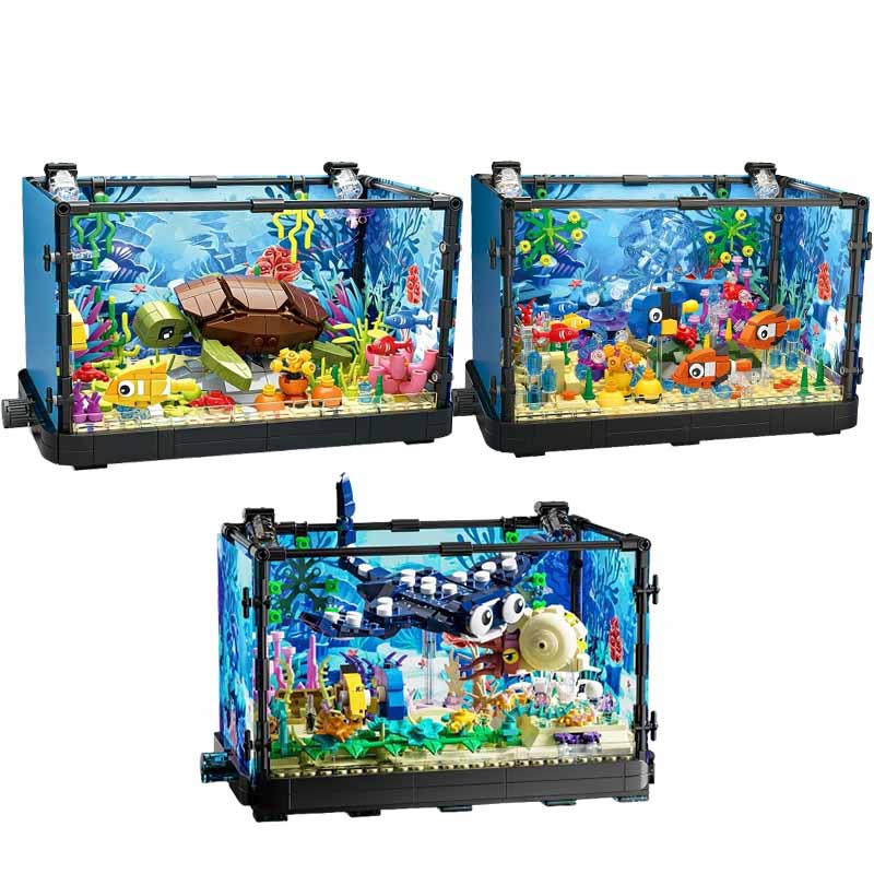 ライト付き水槽ビルディングブロックセット、水槽、海洋カメ、1 - Aquarium Planet のレビューと価格